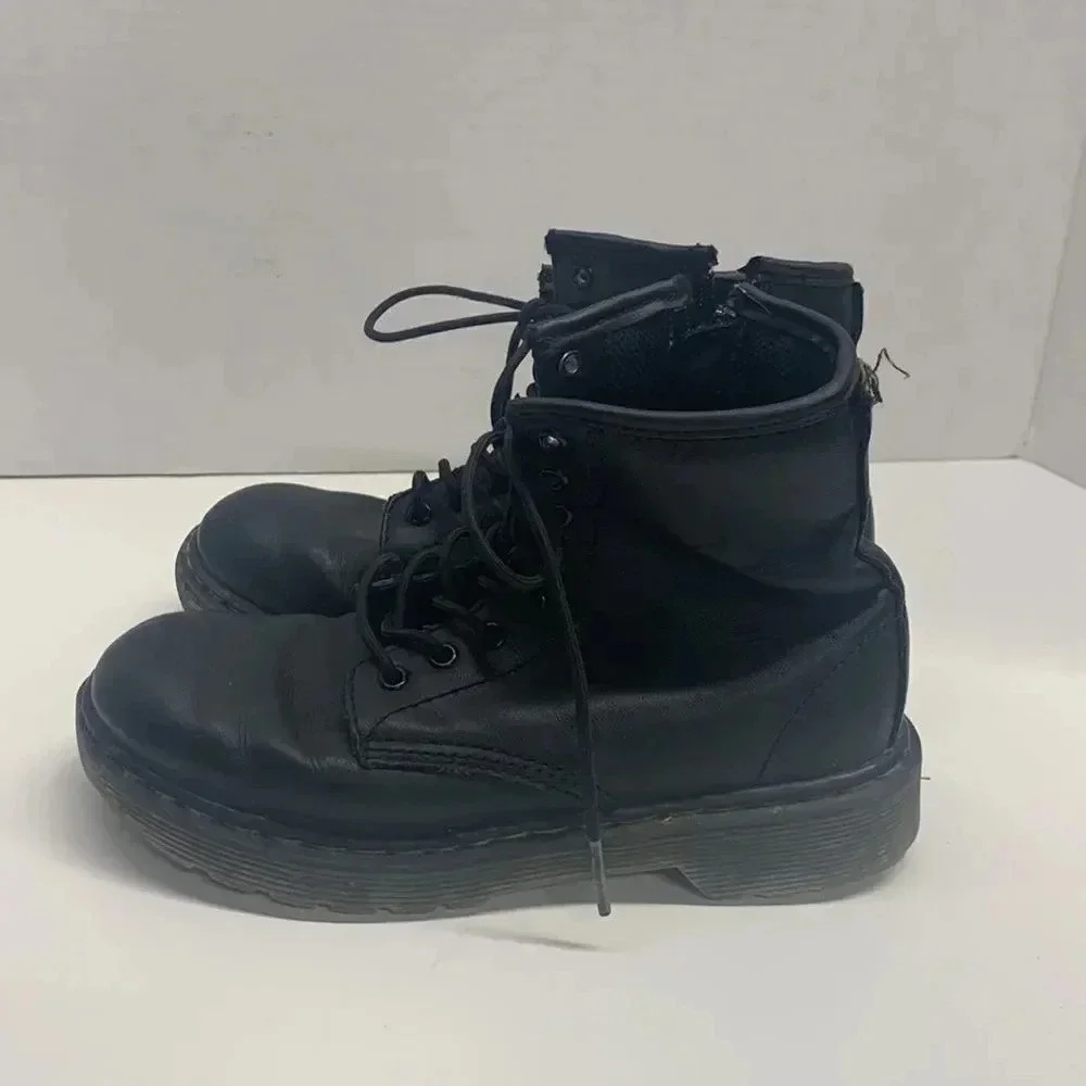 Doc Dr. Martens Black Leather Lace Up Delaney Combat Boots Little Kids Youth 2
